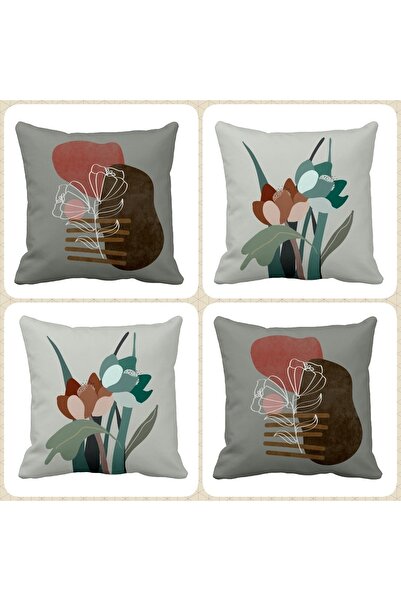 QueenHome Set de 4 huse de pernă cu model de trandafiri imprimate pe o singur...