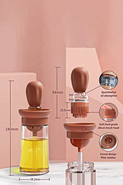 HomeTarz Cam Yağlık Hazneli Fırçalı Ölçülü Şişe Yağlık Yağ Sos Yumurta Fırçası 180 ml