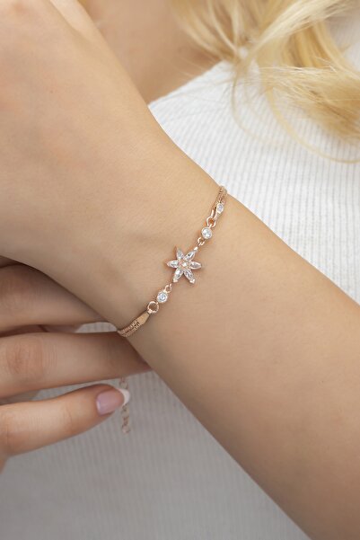 Nereze 925 Ayar Beyaz Taşlı Lotus Çiçeği Gümüş Bileklik