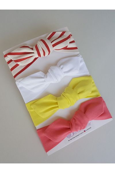 swan butik Set de 4 catarame Bandana pentru fetiță, somon galben, dungi de gresie, alb