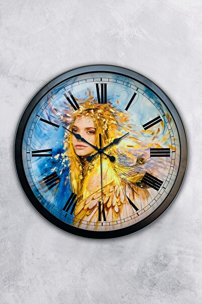 Platin Saat هدية ساعة حائط الأميرة معدنية سوداء مقاس 40 سم