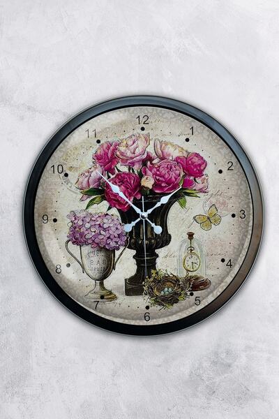 AİB STORE ساعة حائط على شكل زهرة وردية معدنية سوداء مقاس 40 سم