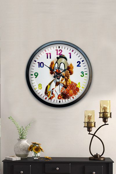 Kasva Concept Gift 40 cm Black Metal Clown Wall Clock