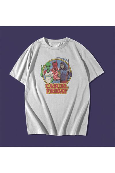 rebelberi Camiseta albă oversized unisex cu stil sarcastic de "Casual Friday"...