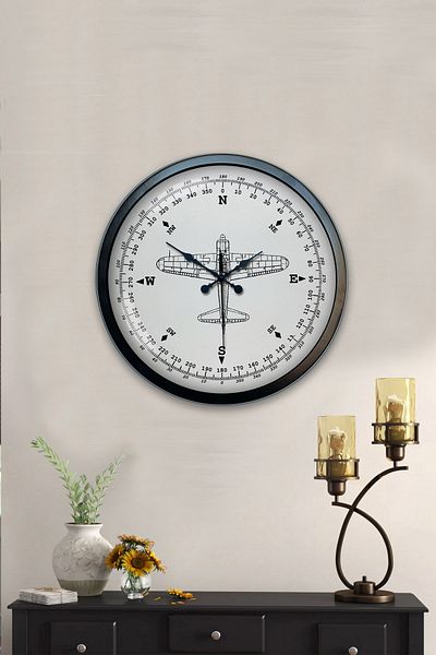 Kasva Concept Gift 40 cm Black Metal Compass Wall Clock
