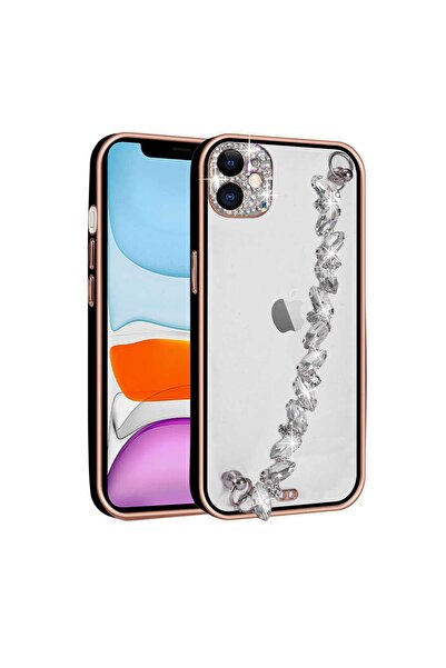UnDePlus Iphone 11 Uyumlu Kılıf Diamonds Taşlı El Tutmalı Kapak Siyah