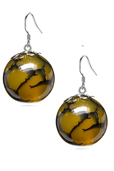 Tesbih Atölyesi Certified Dragon Green Agate Natural Stone Earrings