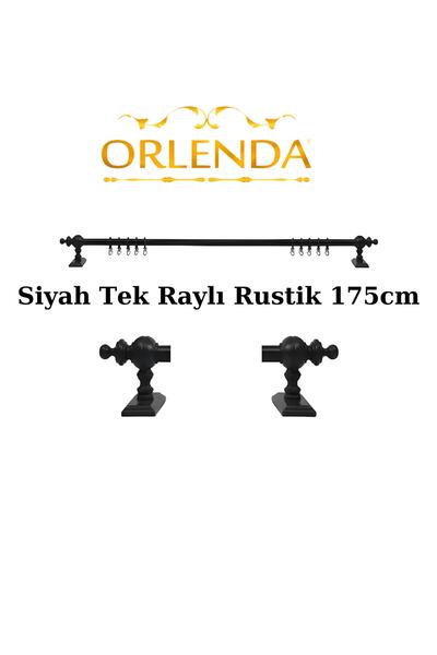 Orlenda Suport pentru perdele rustic din aluminiu cu cap din lemn, șină simpl...