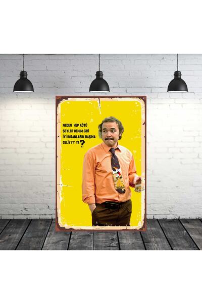 TAKIFİX Burhan Altıntop Neden Benim Gibi Iyi Insanların Başına Geliyy ? Tasarımlı 20x30 Cm Retro Ahşap Tablo