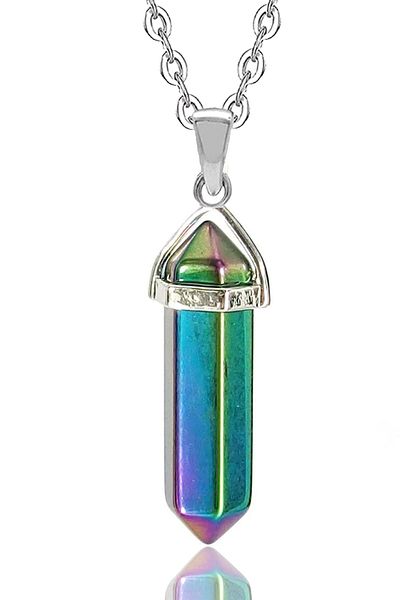 Tesbih Atölyesi Certified Nail Natural Aura Quartz Stone Necklace
