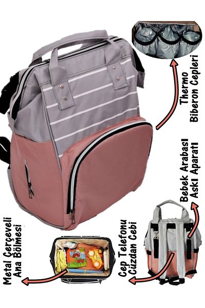 USF Baby Care Bag Mother Baby Care Backpack (czi) Grey-pink