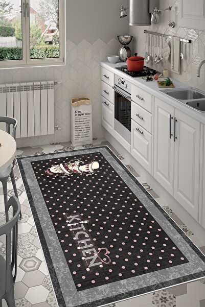 Thalia Home Dijital Baskı Kaymaz Taban Yıkanabilir Gri Mutfak Salon Halısı Yolluk