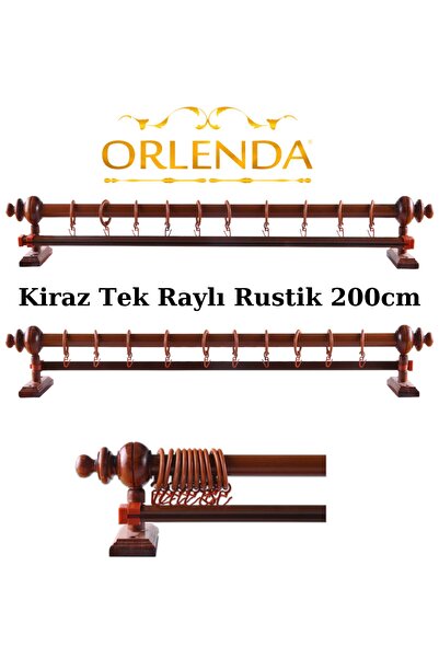 Orlenda Cherry Wood Headed Aluminum Pipe Rustic Curtain Hanger Single Rail 200cm