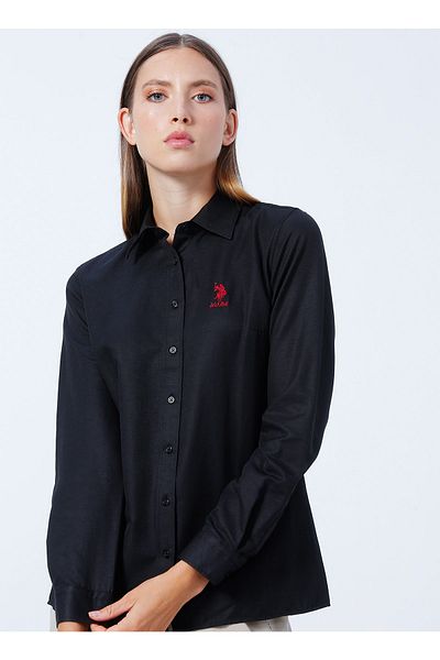 U.S. Polo Assn. Guler cămașă Cămașă neagră solidă pentru femei Wox022k