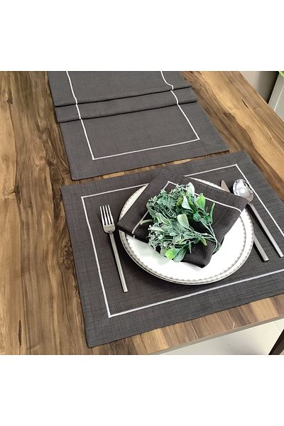 OYA home Anthracite American Service & Napkin & Ranır Set (Total 13 Pieces)