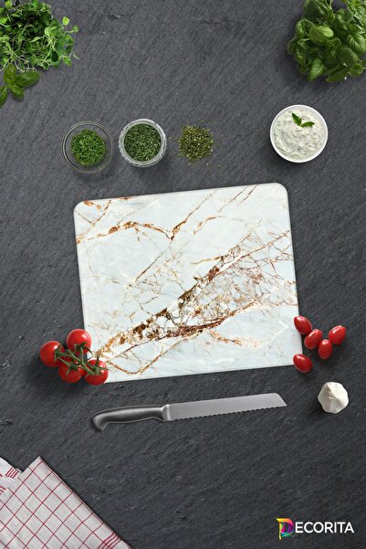 Decorita مظهر من الرخام الأبيض مع تفاصيل ذهبية |   لوح تقطيع الزجاج - لوح تقط...