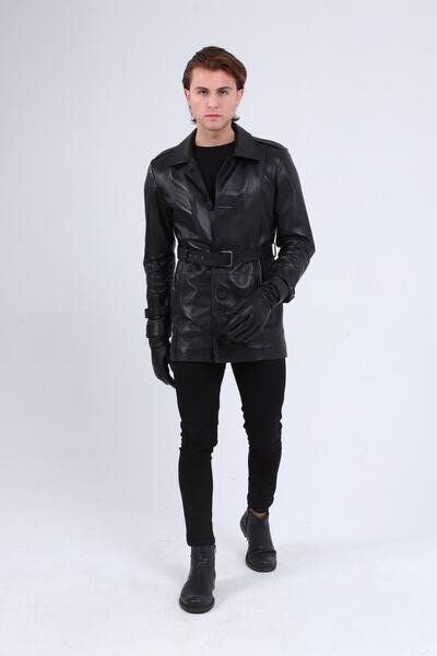 CE-YIL DERİ ÜRÜNLERİ Erkek Hakiki Deri Trençkot