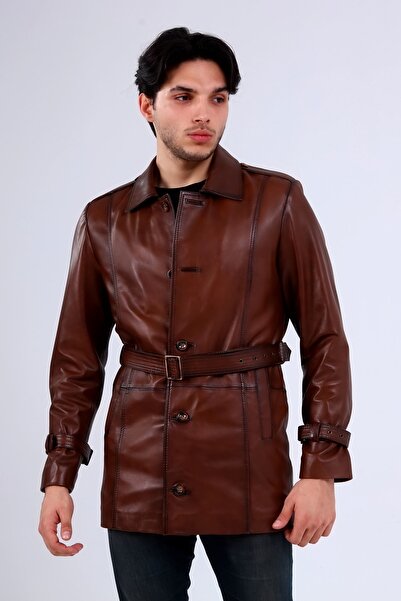 CE-YIL DERİ ÜRÜNLERİ Erkek Hakiki Deri Trençkot