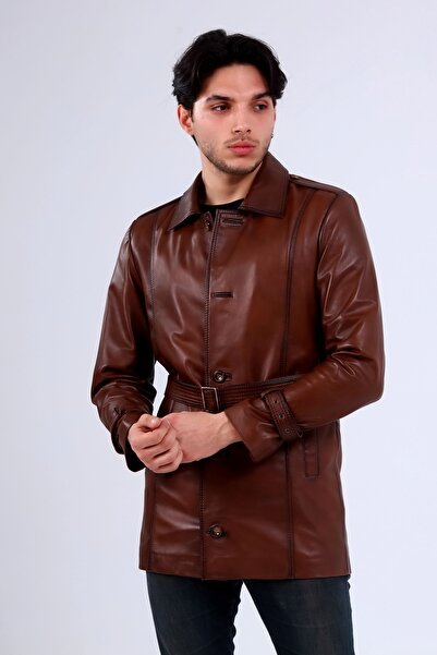 CE-YIL DERİ ÜRÜNLERİ Erkek Hakiki Deri Trençkot