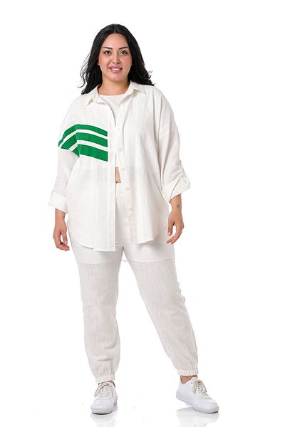 DISENTIS MODEST Camasa Marime Mare Pantaloni In Alb Set