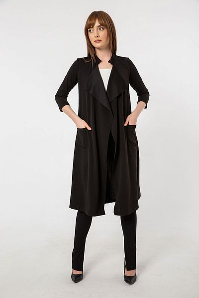 Laranor Ζακέτα Truvakar Crepe - Μαύρος γιακάς σάλι με τσέπες με αγκράφα στο μανίκι