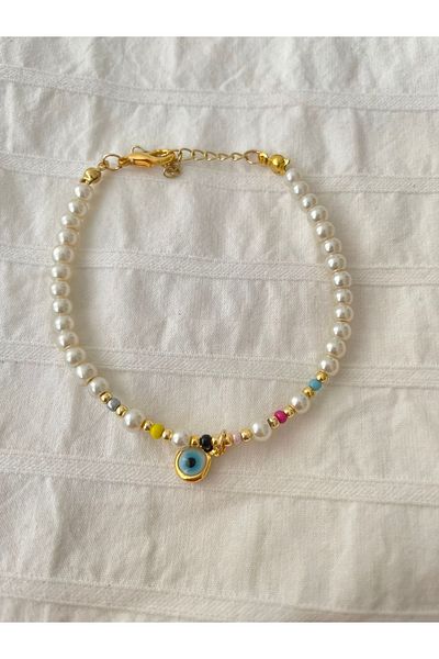 Planet Butik Evil Eye Bead Detailed Pearl Bracelet