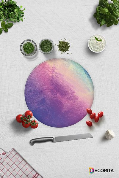 Decorita Colorful Canvas |   Glass Cutting Board - Glass Cutting Board |   Diameter 32cm