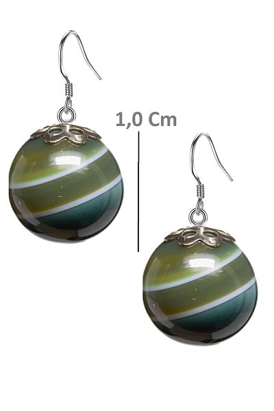 Tesbih Atölyesi Certified Striped Green Agate Stone Natural Stone Earrings