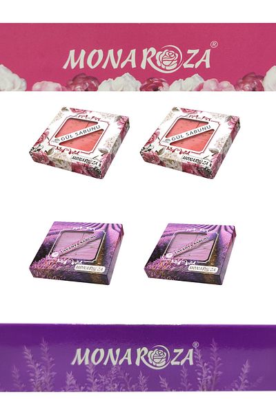 MonaRoza Leafy Rose and Lavender Soap Set (2 Pieces Pack of 4 Rose and Lavender)