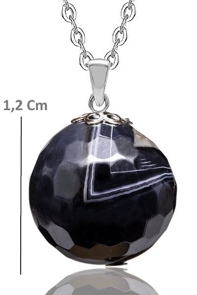 Tesbih Atölyesi Certified Faceted Black Agate Natural Stone Necklace