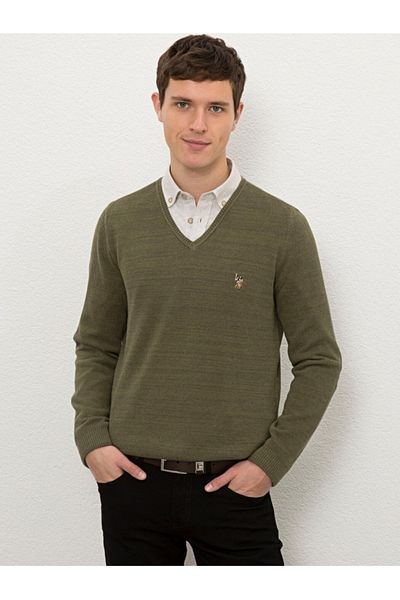 U.S. Polo Assn. Men's Khaki V-Neck Knitwear Sweater