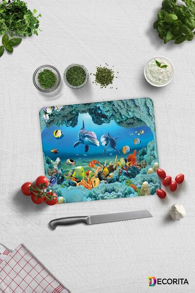 Decorita حوض السمك منقوشة | لوح تقطيع الزجاج - لوح تقطيع الزجاج | 29 سم ×...