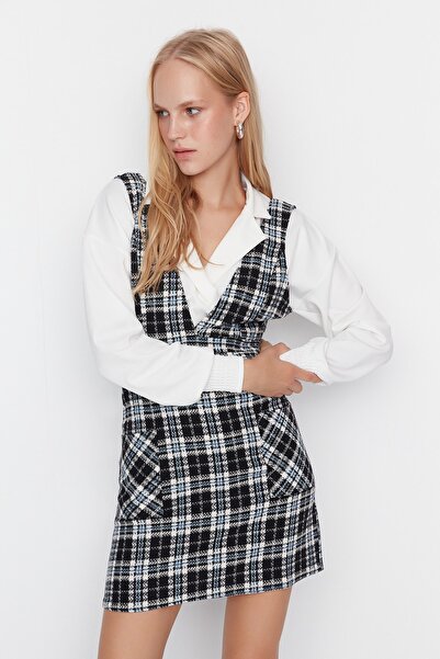 Trendyol Collection Sötétkék Gilet Tweed szőtt ruha TWOAW23EL00685