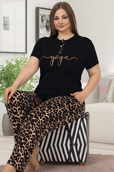 Jenny Daphne Lady Plus Size Short Sleeve Long Pajama Set 10850