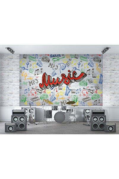 LOTUS AURA Grafiti Müzik Desenli Duvar Kağıdı, Grafiti Notalı Müzik Aletli Du...