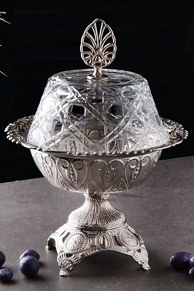 WuuQ Luxury - Glass Covered Metal Leg Sugar Bowl, Turkish delight bowl, snack bowl, sauce bowl - silver