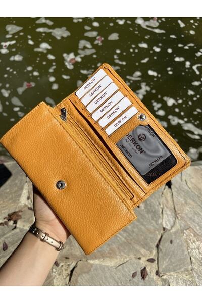 DERKON Yellow Women's Wallet with Lots of Eyelets