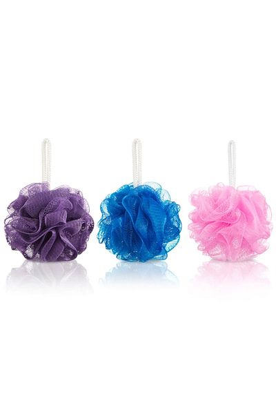NATUREL Bath Loofah Set of 3 Purple Pink Blue