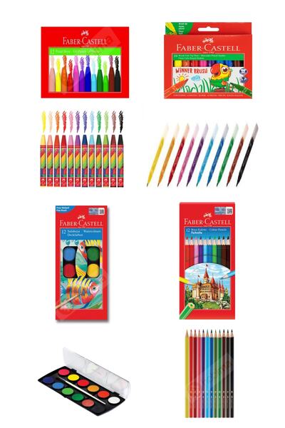 Faber Castell 12'li Pastel Boya-12' Suluboya-12'li'keçeli Kalem 10'kuruboya 4...