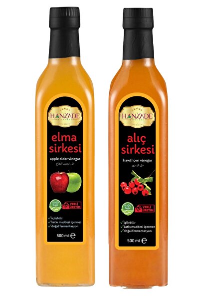 Hanzade Bitkisel Elma + Alıç Sirkesi 500 Ml 2'li Set Doğal Fermantasyon Içile...