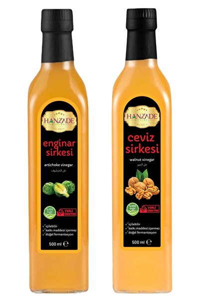 Hanzade Bitkisel Enginar + Ceviz Sirkesi 500 Ml 2'li Set Doğal Fermantasyon Içilebilir Katkısız Cam Şişe