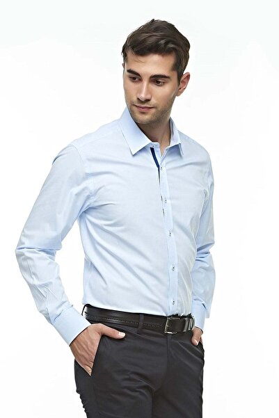 Ottomoda %100 Pamuk Premium Kumaş Mavi Uzun Kollu Regular Gömlek,ot-c-20141
