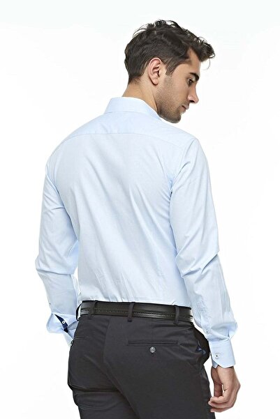 Ottomoda %100 Pamuk Premium Kumaş Mavi Uzun Kollu Regular Gömlek,ot-c-20141
