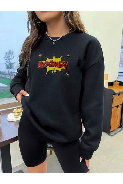 LOUİSA Oversize Μαύρο μπλουζάκι με στάμπα Boomer