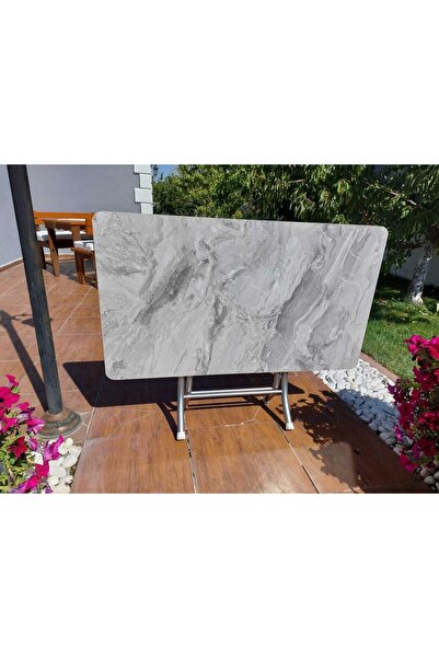 Genel Markalar Dekoratif Katlanır Masa Bahçe Ve Çalışma Masası 70*120 Gri Mermer Desenli Masa