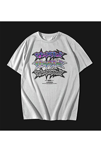 rebelberi Tricou oversize unisex cu text în stil Y2k, alb