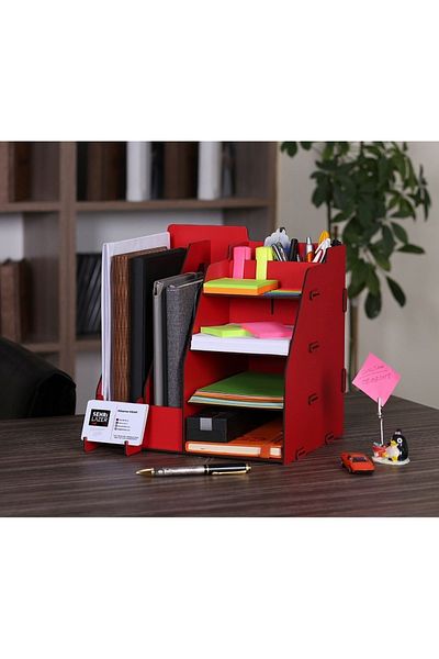 ByKurt Document Rack Wooden Organizer Table Top Organizer Red