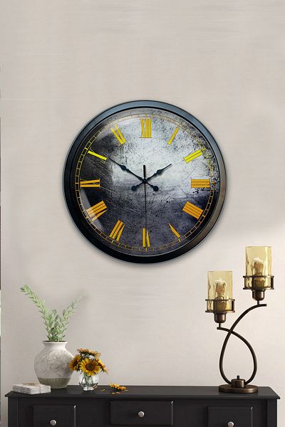 Kasva Concept Gift 40 Cm Black Metal Yellow Numbered Wall Clock