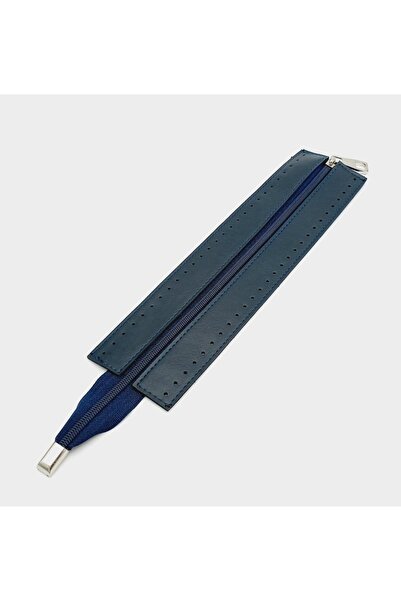 angel çanta aksesuar اللون الأزرق الداكن 28 سم سحاب جلدي مع معدن فضي