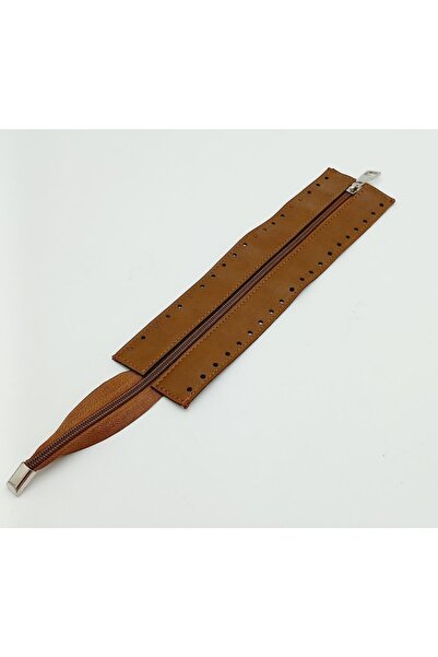 angel çanta aksesuar سحاب جلدي بلون أسمر 28 سم مع معدن فضي